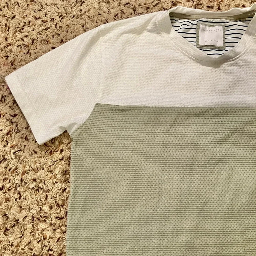 Denim & Flower Ricky Singh‎ Green/White Color Block Shortsleeve Shirt Boys 13/14